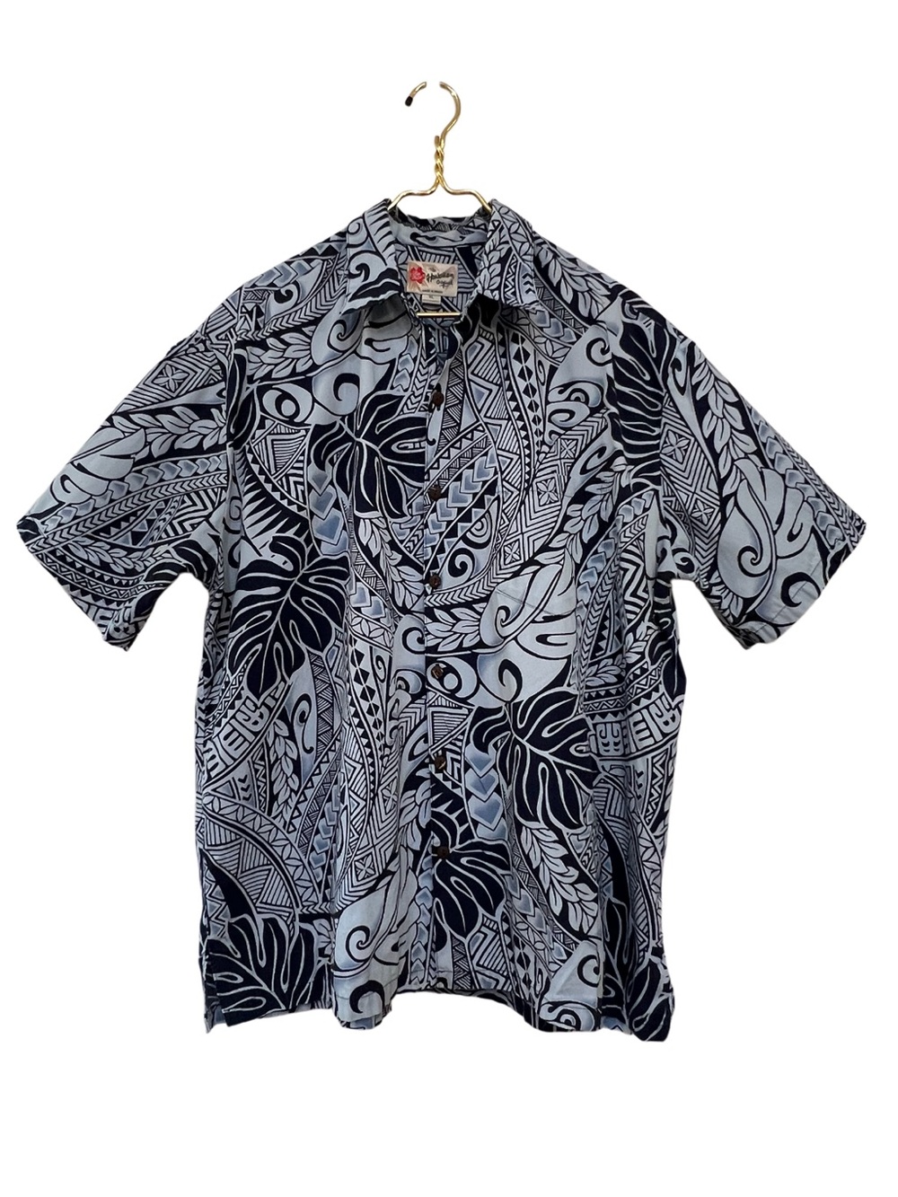 Hilo Hattie Hawaiian Aloha Shirt Polynesian Tribal Tropical Blue XL
